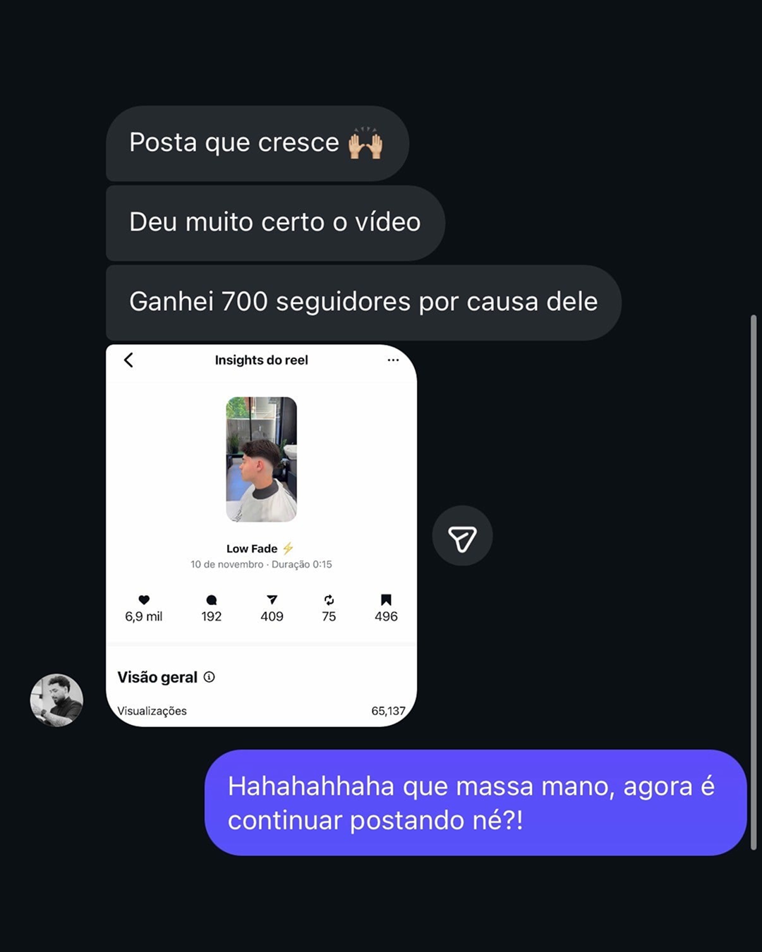 Screenshot — 700 seguidores com 1 vídeo